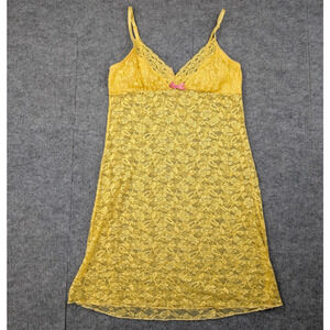 Babydoll Lace Dress Womens Medium Yellow Sheer Y2K Layering Mini Festival Floral